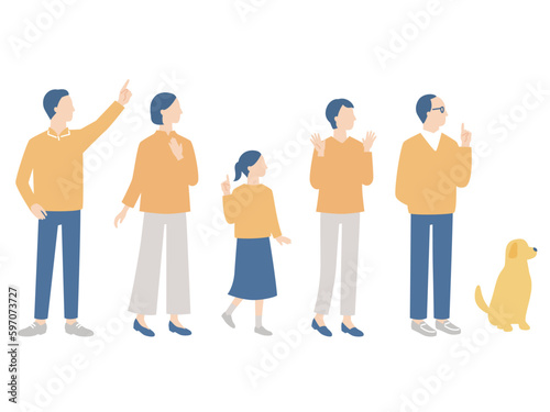 喜ぶ三世代家族の全身イメージ