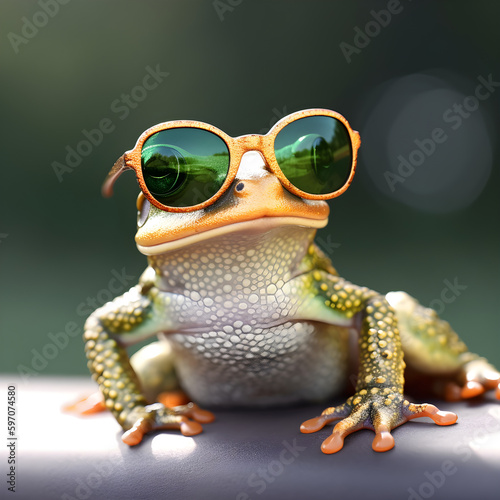 frog looking cool wearing sunglasses - Generative AI