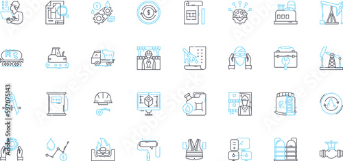 Manufacturing facility linear icons set. Automation, Assembly, Equipment, Production, Quality, Efficiency, Maintenance line vector and concept signs. Operations,Safety,Inspection outline Generative AI