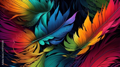 Generative AI abstract rainbow feather 3d wallpaper, textured background for presentation