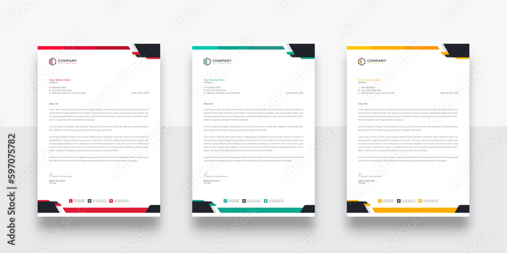 Professional and Clean Corporate Business  letterhead design template. color variation creative letterhead template design. modern letterhead design template for your project. letterhead, letterhead, 