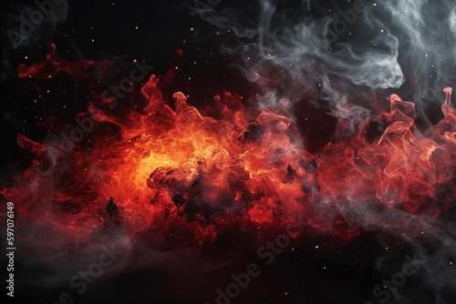 Black and red smoky and fire sparks background. AI generated © Oksana Kumer
