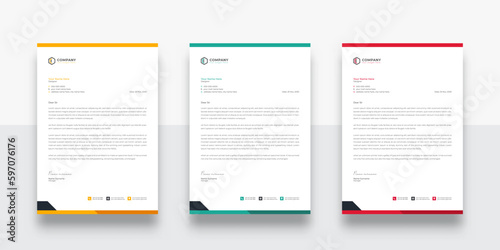 clean and simple business company letterhead template. With color variation creative letterhead Template. modern letterhead design template for your project. Business letterhead design.
 (ID: 597076176)