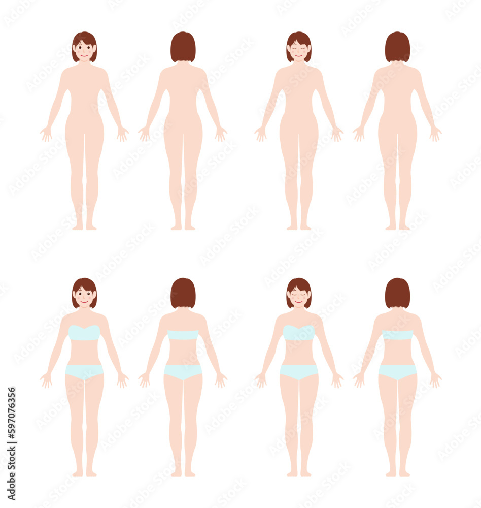 Fototapeta premium Young woman's full body vector illustration set