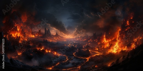 hell flames, armageddon, generative ai photo