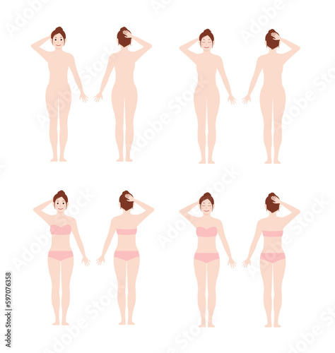 Young woman's full body vector illustration set