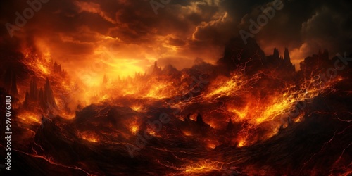 Fotografia, Obraz hell flames, armageddon, generative ai