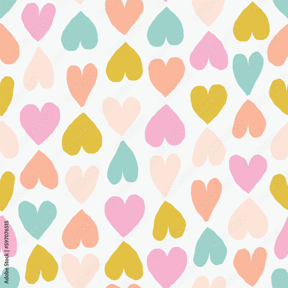 Seamless romantic pattern with coloured hearts. Seamless hearted texture. Valentine's Day background