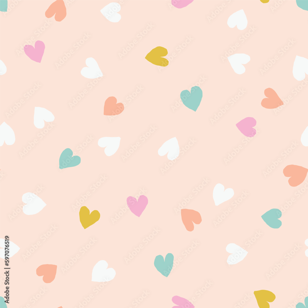 Cute seamless pattern with small hand drawn hearts. Vector hearted texture. Romantic background with small hearts