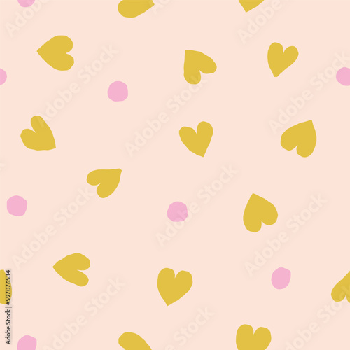 Hearts and Dots seamless pattern. Vector texture with different hearts. Lovely background, perfect for nursery prints, surface design and packaging