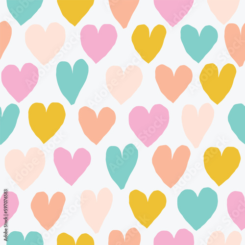 Beautiful seamless texture with different hearts. Romantic vector texture with coloured hearts. Bright Love background