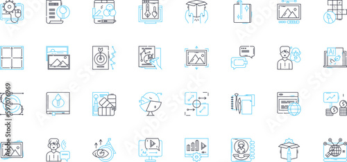 Social ads linear icons set. Targeting, Engagement, Conversion, Clicks, Impressions, Retargeting, Analytics line vector and concept signs. Relevance,Branding,CPC outline illustrations Generative AI