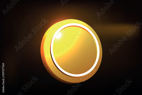 Gold 3d coin icon on a dark gold blurred background