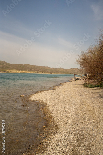 Fototapeta Naklejka Na Ścianę i Meble -  path to the beach, Ili River Kazakhstan, Central Asia