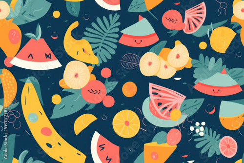 Colourful summer abstract fruity seamless background. Generative ai