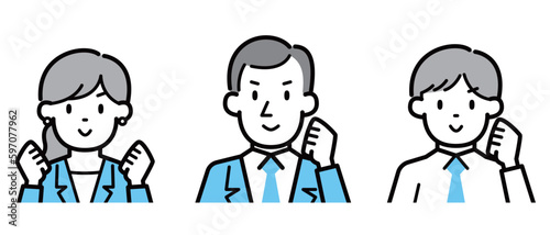 やる気に満ちた男女のイラストセット