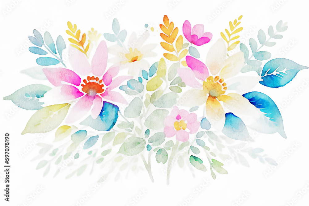 Various watercolor flowers, butterflies, roses, peonies