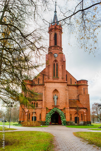 Druskininkai, Lithuania -November 12, 2022: Old Catholic Church of Saint Mary Scapular in Druskininkai in Lithuania