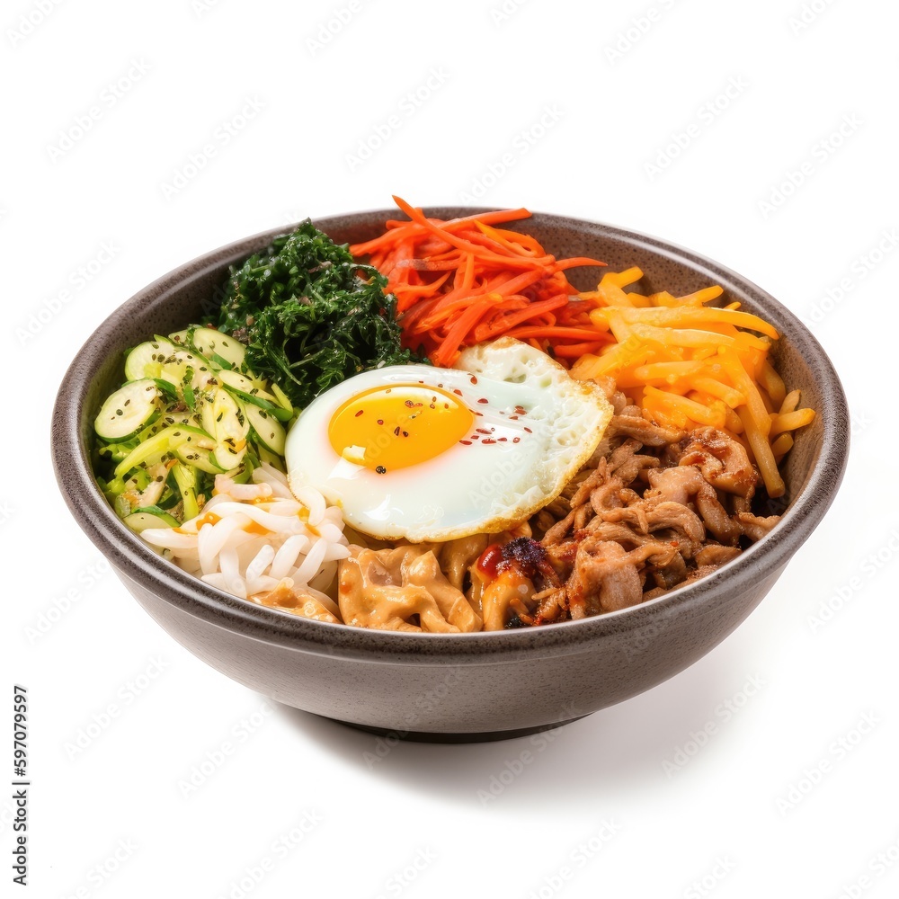 Bibimbap Isolated on White .Generative AI Bibimbap Isolated on White .Generative AI