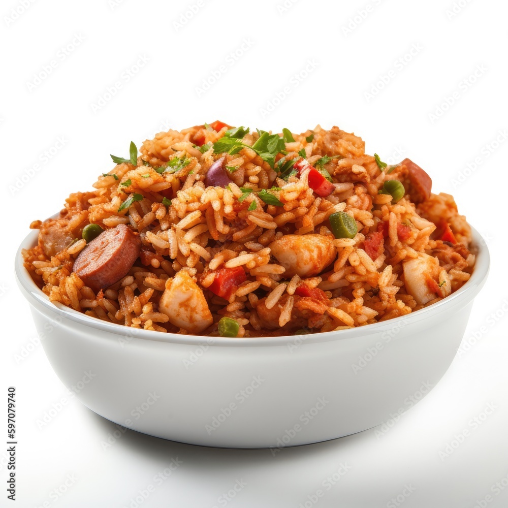 Jambalaya Isolated on White .Generative AI Jambalaya Isolated on White .Generative AI