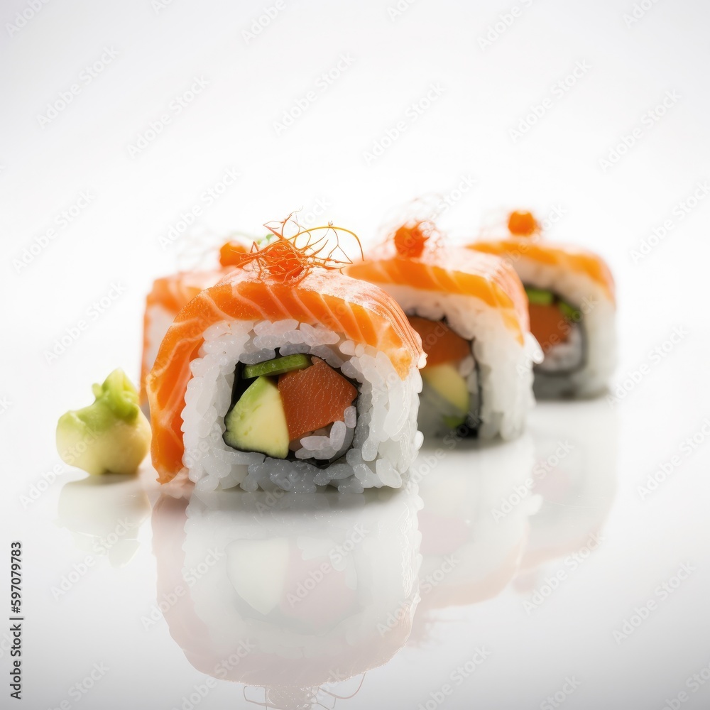 Sushi Isolated on White .Generative AI Sushi Isolated on White .Generative AI