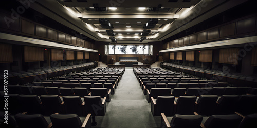 A view of a large lecture hall from the stage high contra created with generative AI