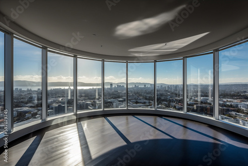 Luxury high-rise with sweeping curving modern exterior. AI generated.