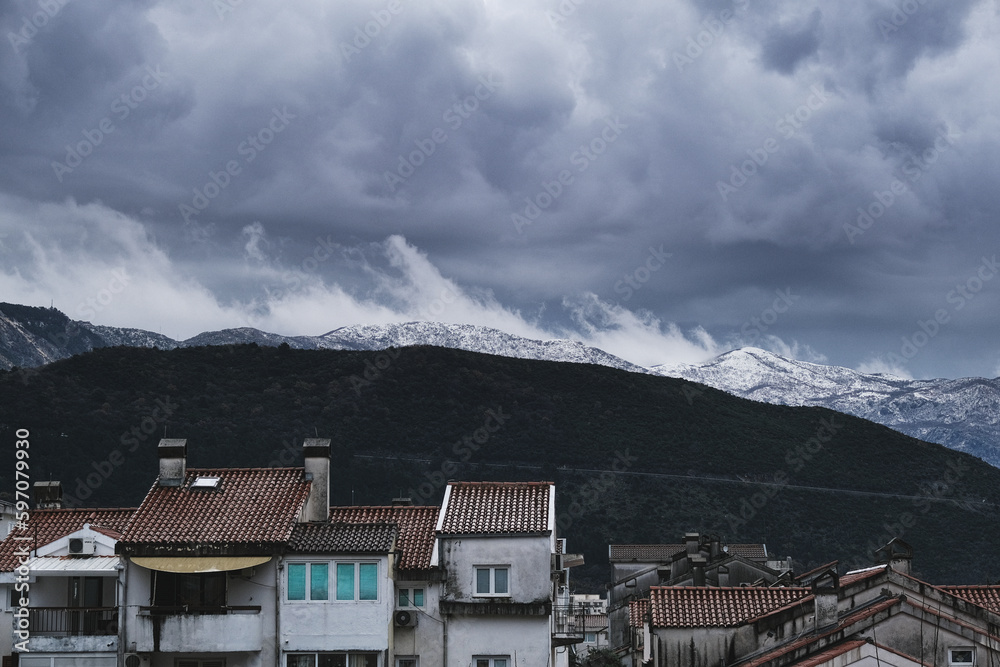 mountain village in the mountains budva montenegro snow hill winter