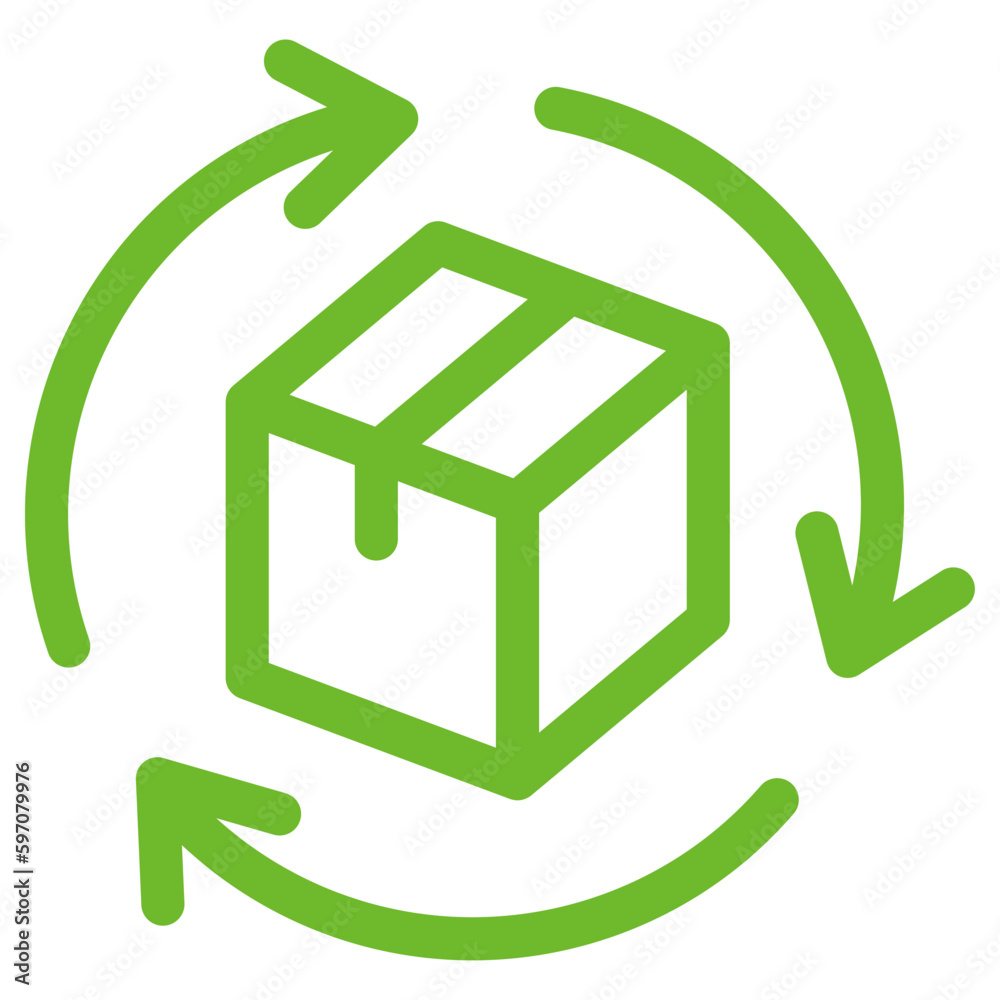 Package box icon with cycle arrow. Vector simple line icon for eco, recycle or sustainable products. Package box icon with cycle arrow. Vector simple line icon for eco, recycle or sustainable products.