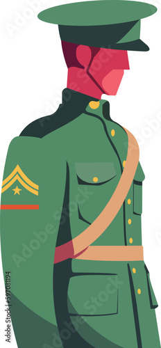 Calm Reflections of a Military Commander: Abstract Flat Illustration, This stunning graphic illustration captures the calm and reflective mood of a military commander., Minimalist and Contemporary