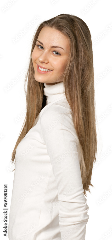 Close-up portrait of young woman isolated on white background Close-up portrait of young woman isolated on white background