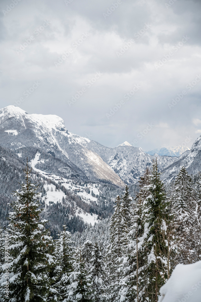 Snowfall in Sauris. Among the woods and historic houses. Snowfall in Sauris. Among the woods and historic houses.