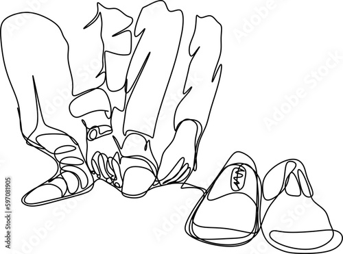 one line art. one continuous line art of a man remove the shoes