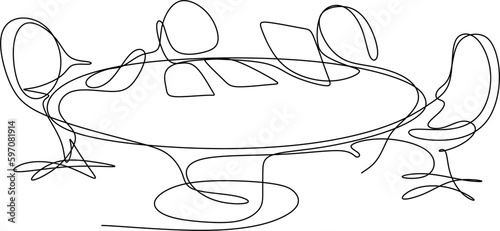 one line art. one continuous line art of a round table for an employee meeting