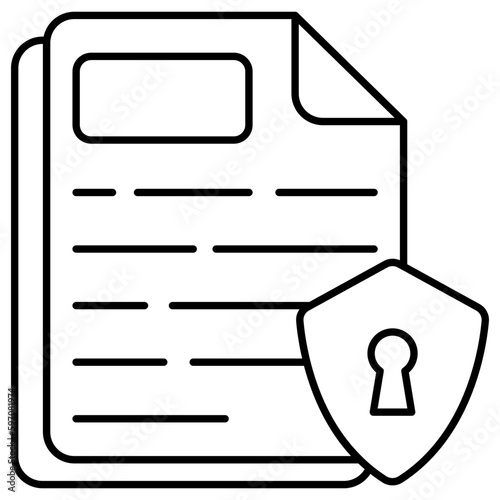 Shield with paper denoting concept of secure file 