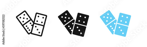 Game domino symbol. Effect domino signs. Strategy symbols.  Rectangle form icons. Black, blue color. Vector sign.