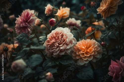 Gorgeous garden blooms. Generative AI © Nerissa