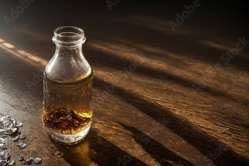 liquid in a glass bottle