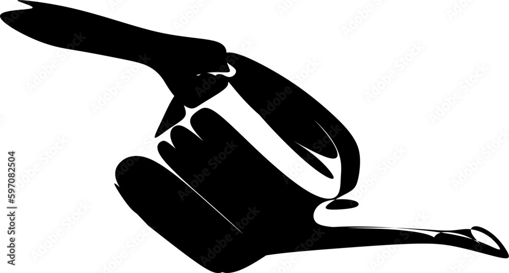 black and white cartoon illustration. Silhouette of a person spraying the plant using a watering can. black and white cartoon illustration. Silhouette of a person spraying the plant using a watering can.