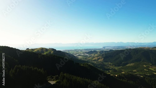 Beautiful aerial scenery from Takaka hill outdoor trekking activity, New Zealand photo