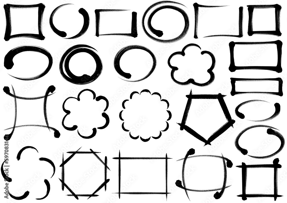 Fototapeta premium ブラシストロークのフレーム 毛筆のデザインパーツセット01