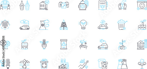 Green sustainability linear icons set. Eco-friendly, Renewable, Carbon-neutral, Organic, Recyclable, Biodegradable, Compostable line vector and concept signs. Natural,Clean,Efficient Generative AI