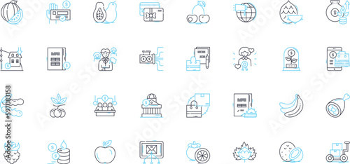 Trading hubs linear icons set. Markets, Exchanges, Auctions, Bids, Offers, Prices, Trades line vector and concept signs. Deals,Brokers,Platforms outline illustrations Generative AI
