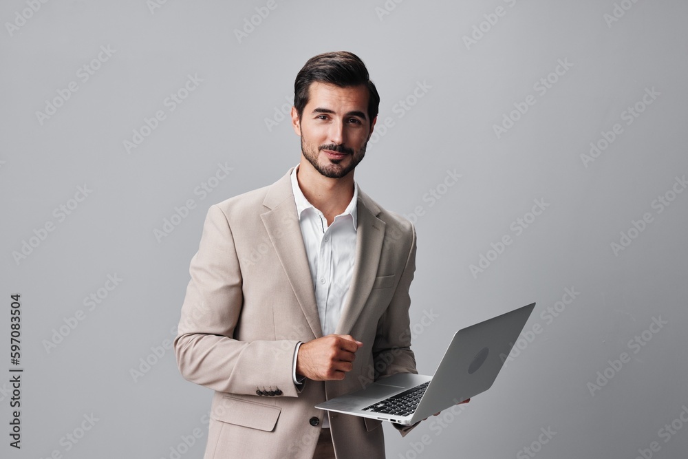 man job suit copyspace business computer online internet freelancer laptop smiling man job suit copyspace business computer online internet freelancer laptop smiling
