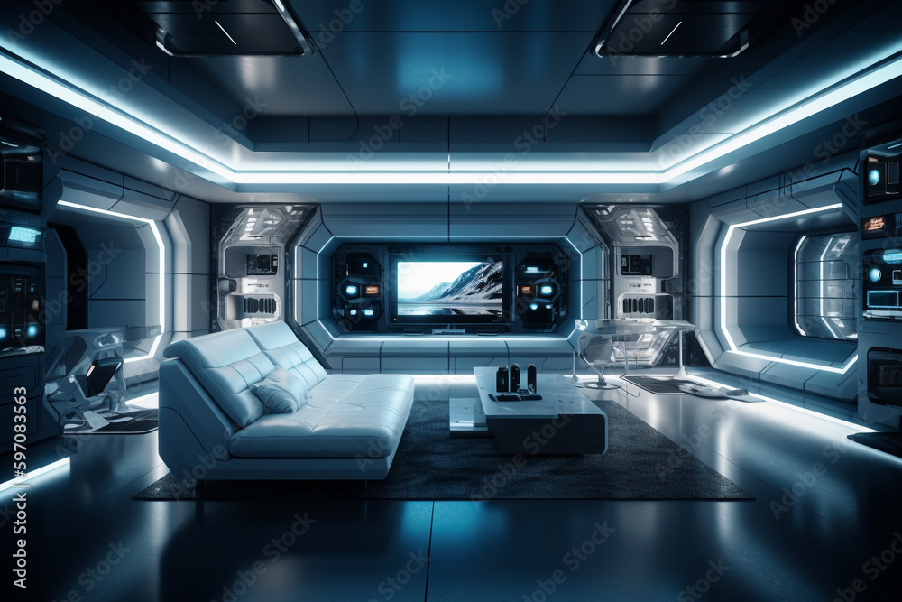 sci fi interior design ai generated art Stock Illustration | Adobe Stock