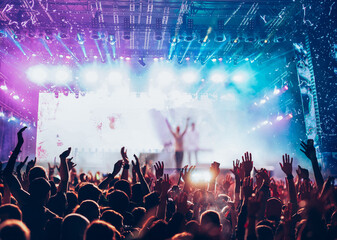  crowd partying stage lights live concert summer music festival