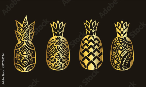 Pineapple Vector illustration. Doodle exotic icon