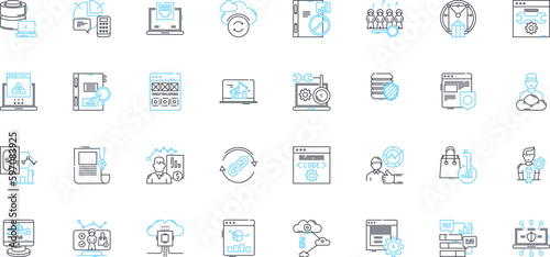 Social media linear icons set. Nerking, Connection, Interaction, Community, Communication, Engagement, Sharing line vector and concept signs. Virality,Influence,Branding outline illustrations