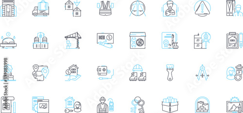 Property for sale linear icons set. Home, House, Condo, Apartment, Ranch, Cabin, Loft line vector and concept signs. Villa,Bungalow,Duplex outline illustrations