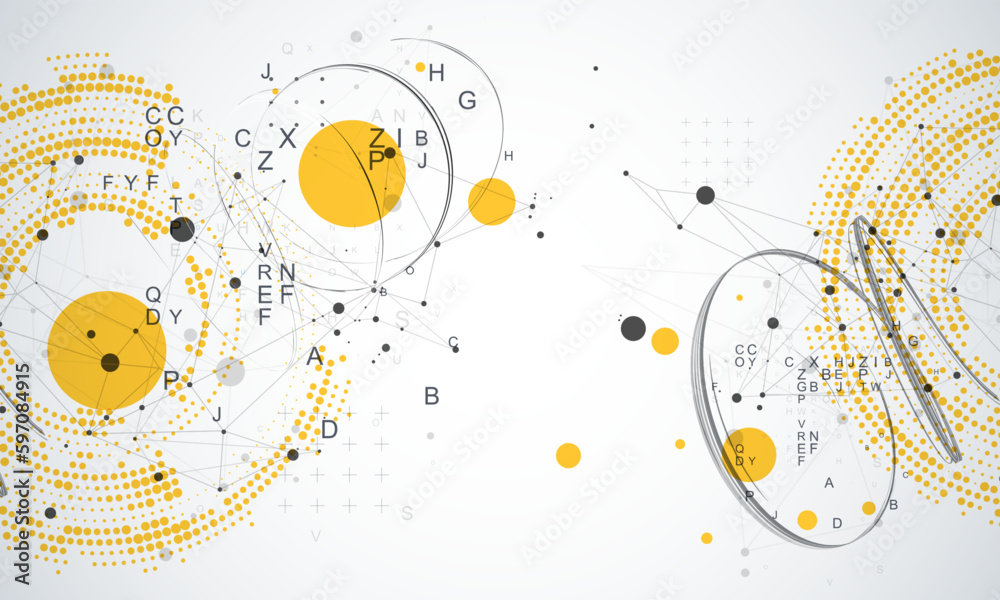 Obraz premium Halftone science background with connecting dots and lines. Digital data visualization.